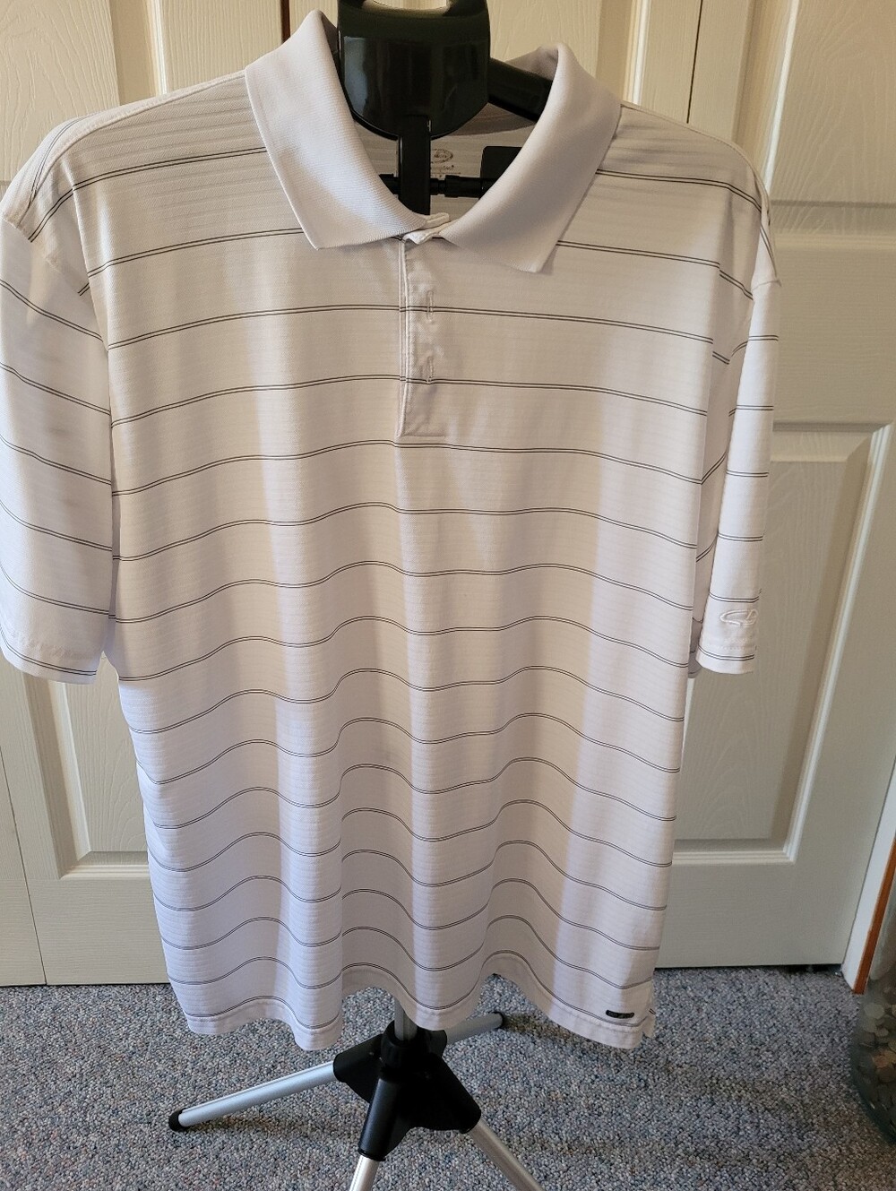 Men's White Striped Polo Shirt - L/XL